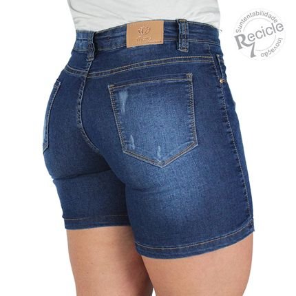 Shorts Jeans R7jeans Feminino Cintura Media Alta Lavagem Stone   Used   Puído - Marca R7 Jeans