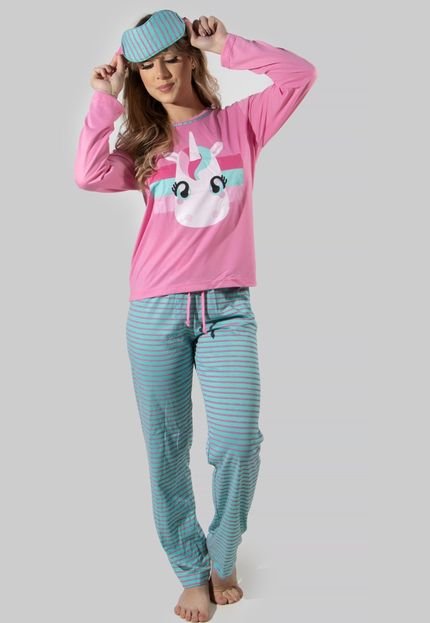 Pijama 4 Estações Unicórnio Rosa Adulto Tapa Olho Inverno Rosa - Marca 4 Estações