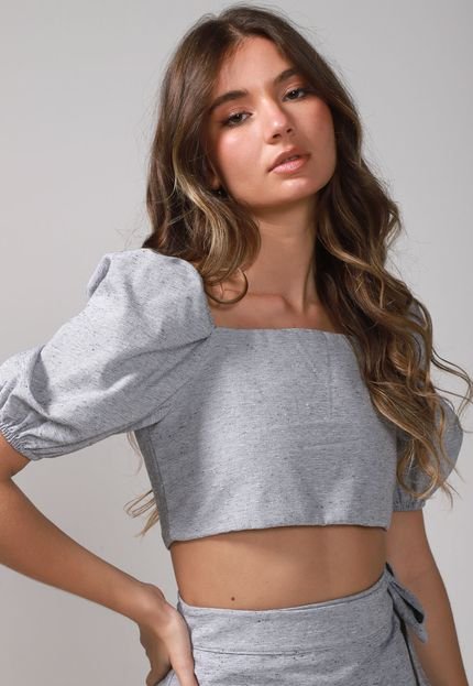 Blusa Cropped Forever 21 Mangas Bufantes Cinza - Marca Forever 21