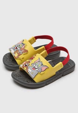 Chinelo Slide Grendene Kids Infantil Tom E Jerry Amarelo/Vermelho
