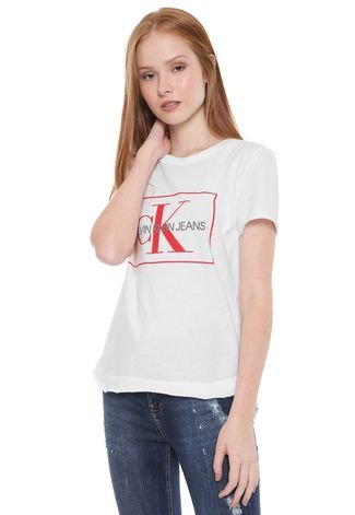 Camiseta Calvin Klein Jeans Logo Mullet Branca