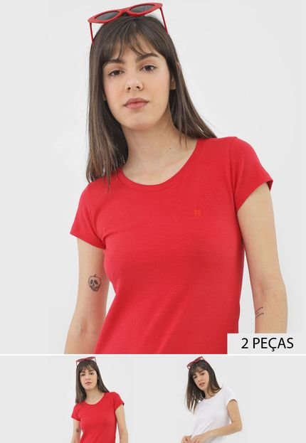 Kit 2pçs Camiseta Polo Wear Logo Branco/Vermelho - Marca Polo Wear