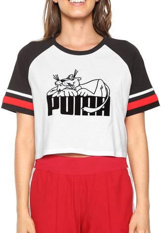 Camiseta Cropped Puma Super Tee Branca/Preta