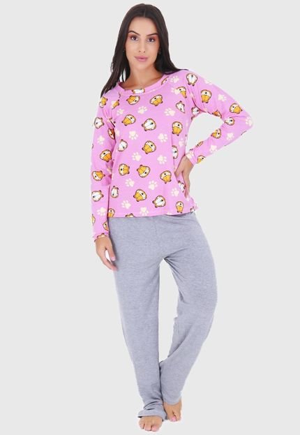 Pijama para Dormir Click Mais Bonita Manga Longa Bicolor Estampados - Marca Click Mais Bonita