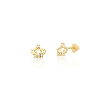 Brinco Infantil Coroa com 4 Pontos de Diamantes em Ouro Amarelo 18k - Marca Monte Carlo