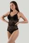 Body Feminino Fitss Renda Preto Lingerie Transparente Alcinha Decote V - Marca Fitss