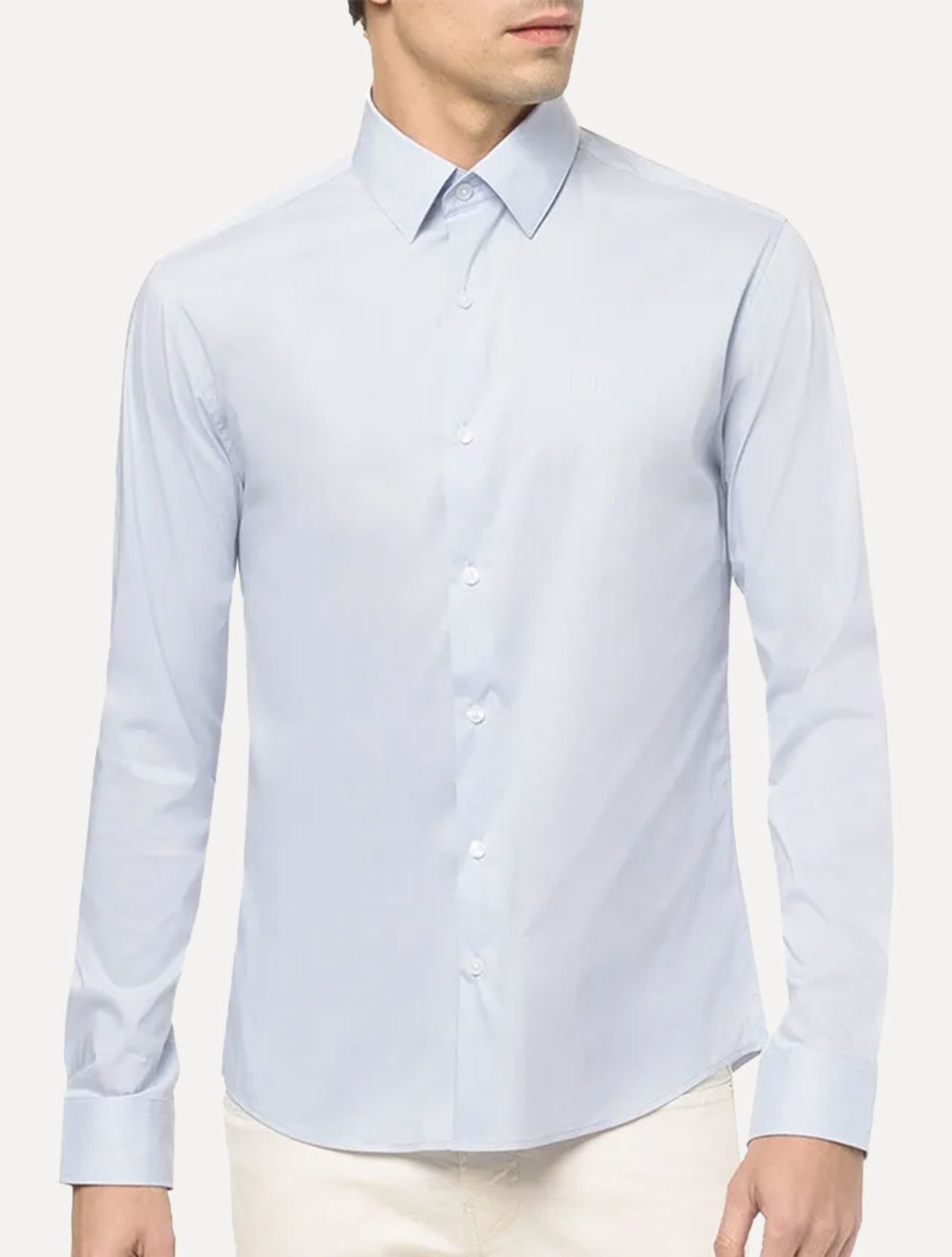 Camisa Calvin Klein Masculina Slim Essential Basic Logo Azul Claro - Marca Calvin Klein