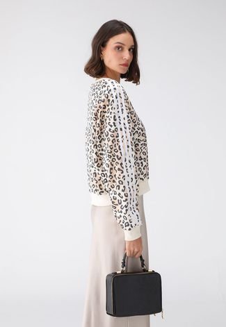 Blusa de Moletom Fechada adidas Originals Leopard Luxe Off-White