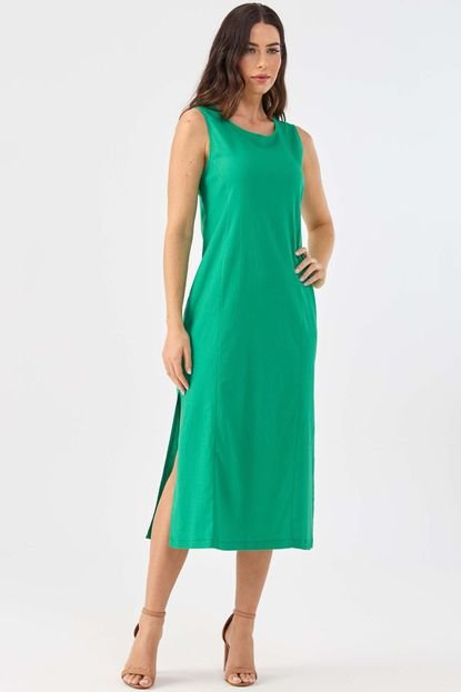 Vestido Midi PKS Com Fendas Linho Verde - Marca PKS