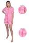 Pijama Plus Size Feminino Americano Blogueira Aberto Com Botões Xadrez Rosa - Marca CIA DA SEDA