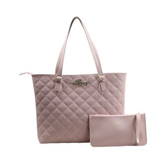 Bolsa Feminina Shopper Com Alça De Ombro Reforçada Material Bordado Premium E Nécessaire Rosa