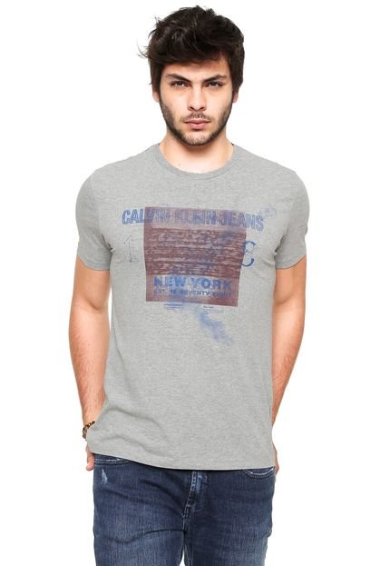 Camiseta Calvin Klein Jeans Quadrado Logo Cinza - Marca Calvin Klein Jeans