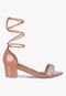 Sandália Feminina Tira Salto Quadrado Grosso Baixo Manta Strass Confortável Sapato Festa Nude - Marca TAKATA BY RAFAEL TAKATA