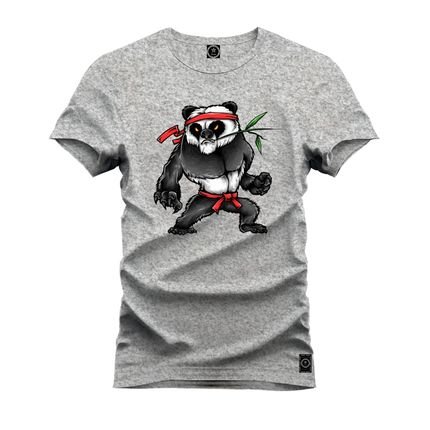 Camiseta Plus Size Premium Estampada Algodão Confortável Panda Bombado - Cinza - Marca Nexstar