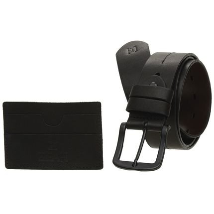 Kit cinto masculino em couro Eleah KS-60 cor preto e porta cartão na cor preta - Marca USEPELLE