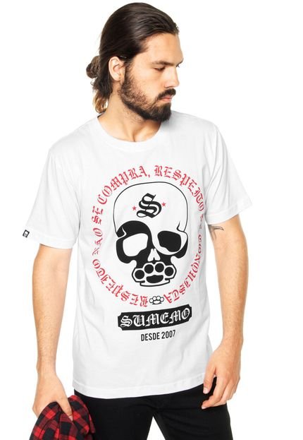 Camiseta Sumemo Caveira Circulo Palavras Branca - Marca Sumemo