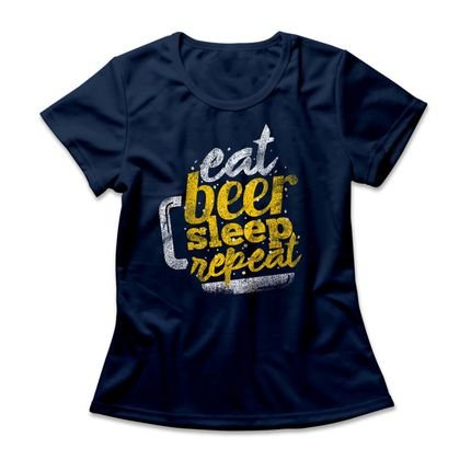 Camiseta Feminina Beer Repeat - Azul Marinho - Marca Studio Geek 
