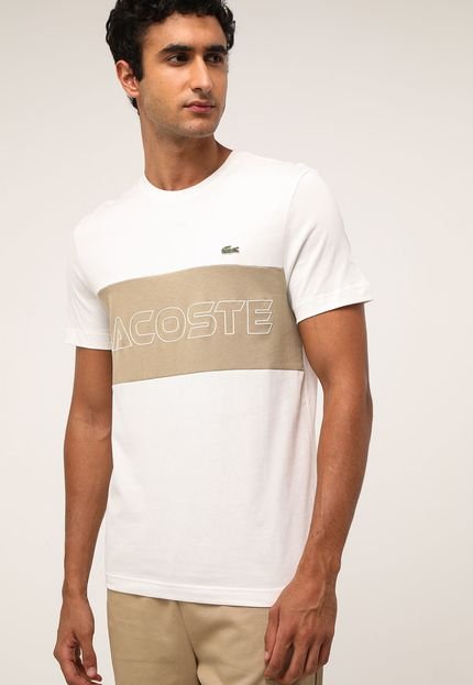 Camiseta Lacoste Logo Color Block Off-White - Marca Lacoste