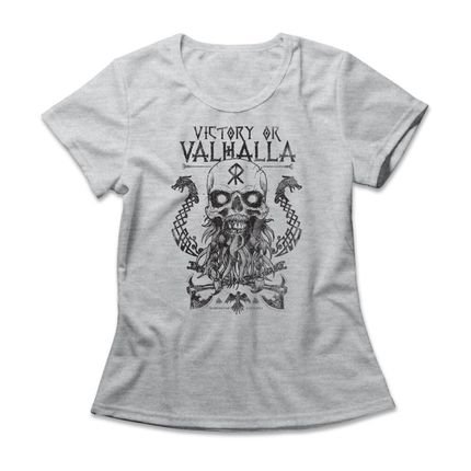Camiseta Feminina Viking Skull - Mescla Cinza - Marca Studio Geek 