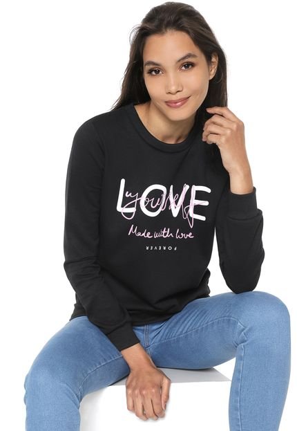 Moletom Flanelado Fechado FiveBlu Love Yourself Preto - Marca FiveBlu