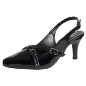 Sapato Scarpin Feminino Mule Bico Fino Detalhe Fivela Preto - Marca LAZZLU