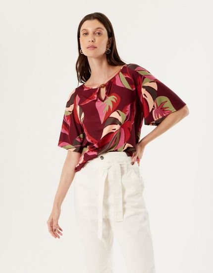 Blusa Ampla Estampada Inverno Tropical - Grena - Marca Zinzane