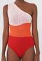 Body Tricot Dress to Ombro Único Por Do Sol Laranja/Vermelho - Marca Dress to
