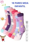 Kit 18 Pares Meia Cano Longo Feminina Menina Infantil Infanto Juvenil linha Premium -Cores Sortidas Estampadas- - Marca INCONXBRAND