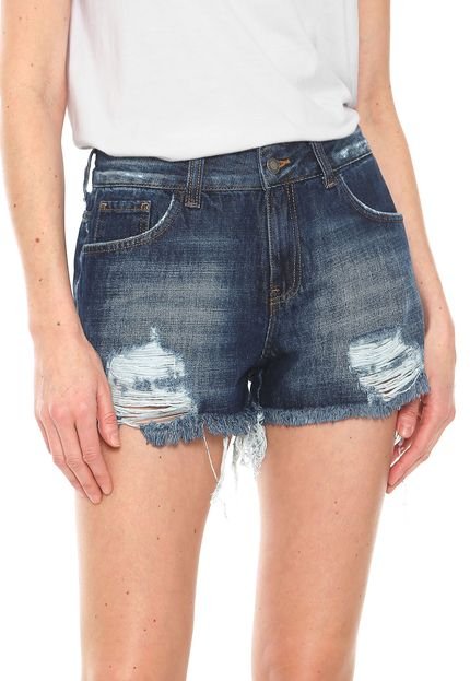 Short Jeans Guess Hot Pant Destroyed Azul - Compre Agora | Dafiti Brasil
