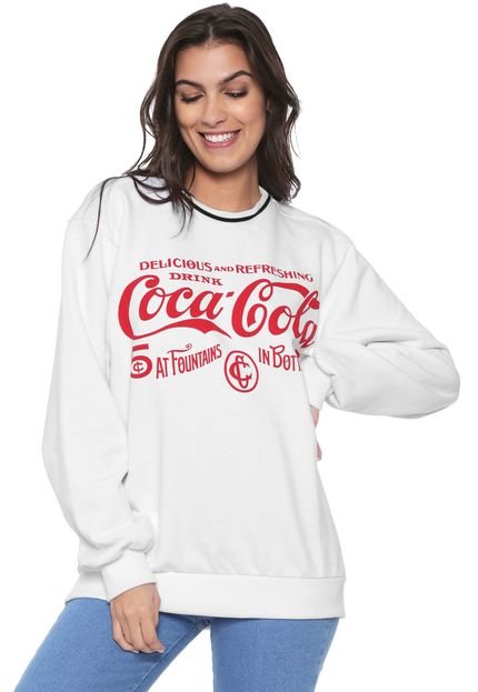 Moletom Flanelado Fechado Coca-Cola Jeans Lettering Branco - Marca Coca-Cola Jeans