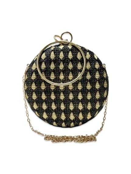 Bolsa Clutch Liage Redonda Festa Brilho Brilhante e Metal Dourada Preta - Marca Liage