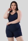 Baby Doll Plus Size Diluxo Canelado Ribana Detalhe em Renda Azul Marinho - Marca Diluxo