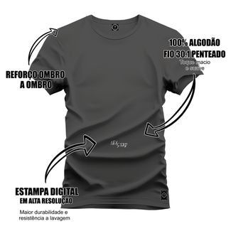Camiseta Plus Size Algodão Premium Confortável Caveira Black  - Grafite