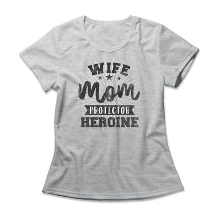 Camiseta Feminina Mom Heroine - Mescla Cinza - Marca Studio Geek 