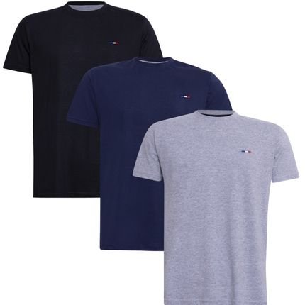 Kit 3 Camisetas França Premium Preto Azul Marinho e Cinza Multicolorido - Marca HILMI