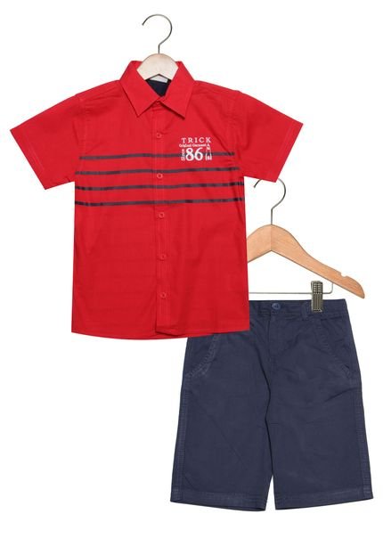 Conjunto 2pçs Infantil Trick Camisa Vermelho/ Azul - Marca Trick