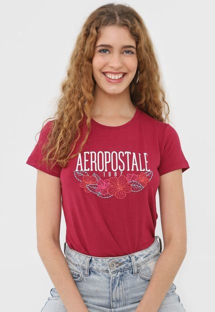 Camiseta Aeropostale Flores Vinho - Marca Aeropostale