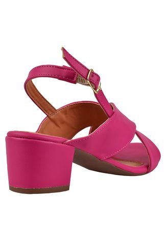 Sandália Salto Grosso Rosa Chic Calçados Salto Baixo 4 cm Bloco Pink