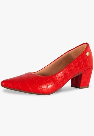 Sapato Feminino Social Fino Scarpin Croco Salto Medio Vermelho