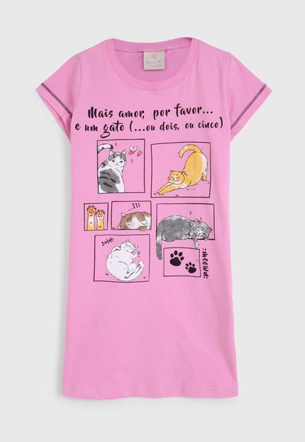 Camisola Pzama Infantil Gatinho Rosa - Marca Pzama