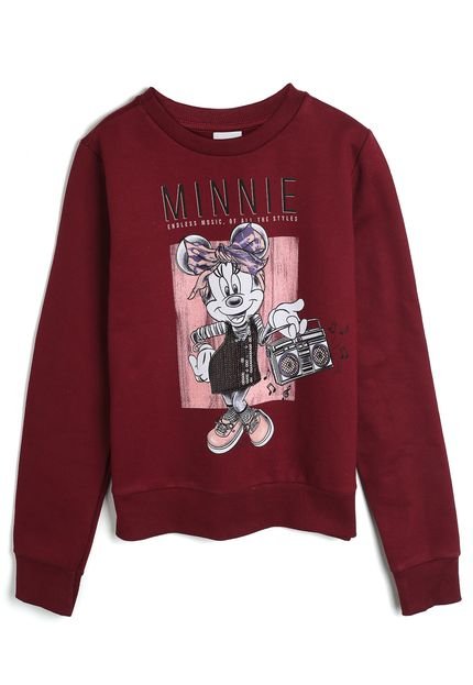 Blusa de Moletom Disney Infantil Minnie Vinho - Marca Disney