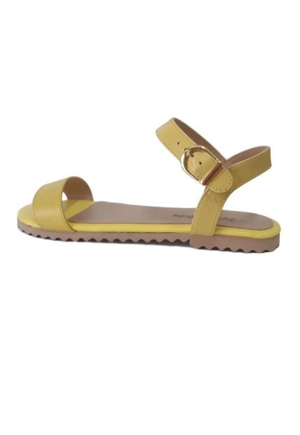 Sandália Rasteira Couro Tiras Sol Amarelo - Marca Sapatos e Botas