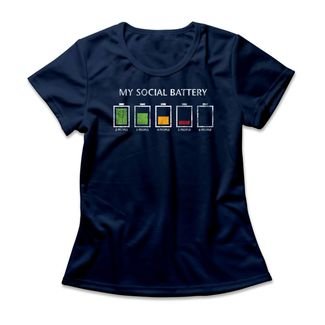 Camiseta Feminina Social Battery - Azul Marinho