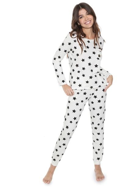 Pijama Cor com Amor Estrelas Off-White - Marca Cor com Amor