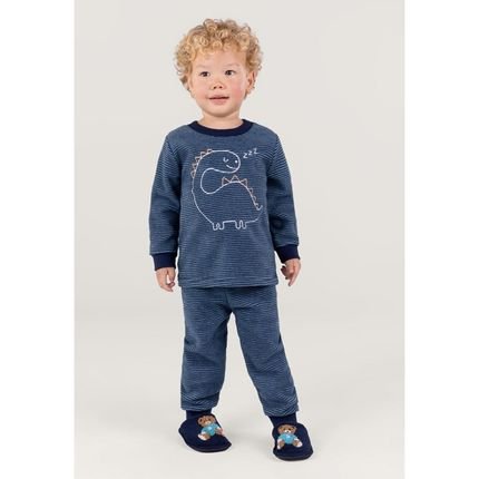 Pijama Infantil Soft Listrado Menino Azul Claro Brandili Incolor - Marca Brandili