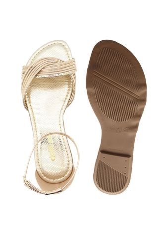 Rasteira DAFITI SHOES Tiras Dourada - Compre Agora