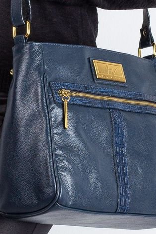 Bolsa tiracolo de couro liso Milena Azul