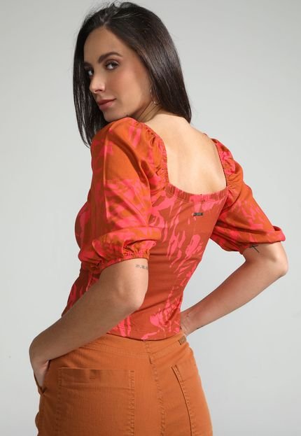 Blusa Forum Mangas Bufantes Abstrata Marrom - Marca Forum