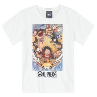 Camiseta infantil estampa personagens branca, One Piece