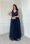 Vestido Longo de Festa Plus Size Curvy Micro tule com Brilho Renda Luciana Azul Petróleo - Marca Cia do Vestido